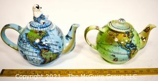 Two (2) Porcelain World Globe Teapots Made by  By Paul Cardew England,