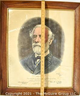 Framed Under Glass Engraving of Confederate General Robert E. Lee, sold by authority of the Lee Memorial Association for the erection of a Monument at the tomb of General Lee at the Washington & Lee College, Lexington, VA. Published by Bradley and Company, New York, 1870. 