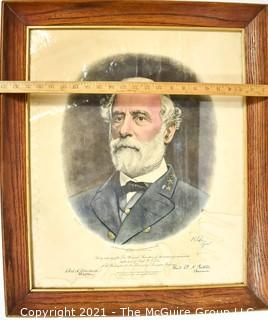 Framed Under Glass Engraving of Confederate General Robert E. Lee, sold by authority of the Lee Memorial Association for the erection of a Monument at the tomb of General Lee at the Washington & Lee College, Lexington, VA. Published by Bradley and Company, New York, 1870. 