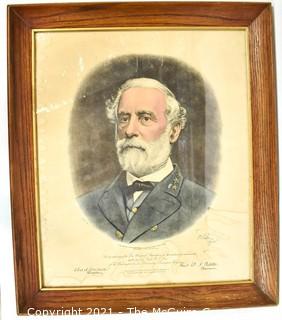 Framed Under Glass Engraving of Confederate General Robert E. Lee, sold by authority of the Lee Memorial Association for the erection of a Monument at the tomb of General Lee at the Washington & Lee College, Lexington, VA. Published by Bradley and Company, New York, 1870. 