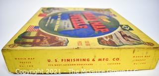 Vintage 1943 WWII Rand-McNally New World Map Puzzle, Flags of the United Nations. 