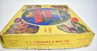 Vintage 1943 WWII Rand-McNally New World Map Puzzle, Flags of the United Nations. 