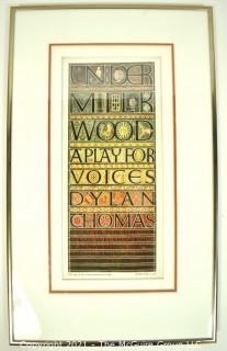 Framed Under Glass Color Lithograph "Title Page of Illuminated Manuscript" 1977 Signed and Numbered by Artist Sheila Waters, Master Calligrapher. Measures 12" x 20".