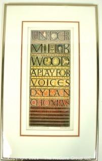 Framed Under Glass Color Lithograph "Title Page of Illuminated Manuscript" 1977 Signed and Numbered by Artist Sheila Waters, Master Calligrapher. Measures 12" x 20".