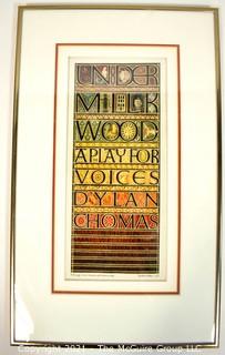 Framed Under Glass Color Lithograph "Title Page of Illuminated Manuscript" 1977 Signed and Numbered by Artist Sheila Waters, Master Calligrapher. Measures 12" x 20".