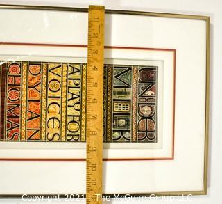 Framed Under Glass Color Lithograph "Title Page of Illuminated Manuscript" 1977 Signed and Numbered by Artist Sheila Waters, Master Calligrapher. Measures 12" x 20".