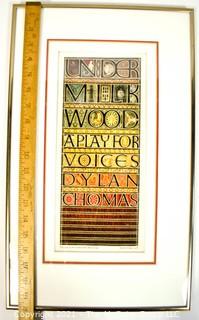 Framed Under Glass Color Lithograph "Title Page of Illuminated Manuscript" 1977 Signed and Numbered by Artist Sheila Waters, Master Calligrapher. Measures 12" x 20".