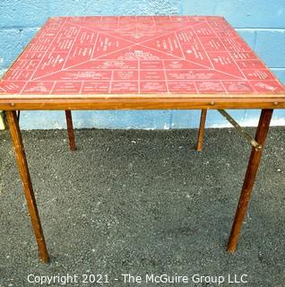 Vintage Wooden Folding Table with Advertising From Oxford, Pennsylvania. Measures 30" square x 27" tall