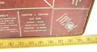 Vintage Wooden Folding Table with Advertising From Oxford, Pennsylvania. Measures 30" square x 27" tall