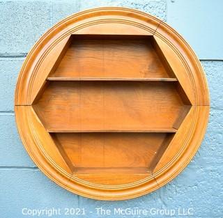 Vintage Round Wood Wall Display Shelf.  Measures 25" in diameter and 6" deep.