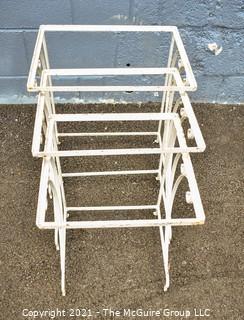 Vintage Set of Three (3) White Wrought Iron Nesting Tables Missing Tops. 