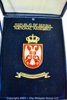 Vintage Republic Of Serbia National Assembly Medal in Velvet Presentation Box