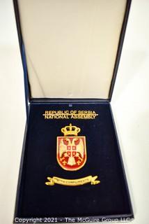 Vintage Republic Of Serbia National Assembly Medal in Velvet Presentation Box