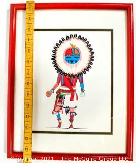 Framed Under Glass Hopi 1997 TAWA Sun Kachina Signed by Artist Robert Duree Brown.  Measures 12" x 15".