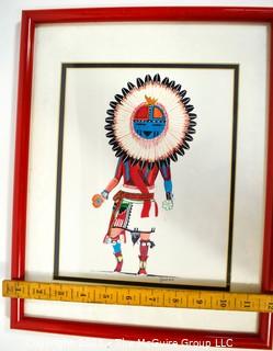 Framed Under Glass Hopi 1997 TAWA Sun Kachina Signed by Artist Robert Duree Brown.  Measures 12" x 15".