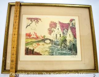 Framed Under Glass Color Lithograph Signed By Artist.  Measures 12" x 15".