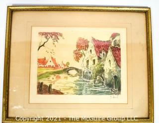 Framed Under Glass Color Lithograph Signed By Artist.  Measures 12" x 15".