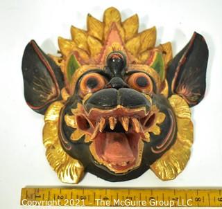 Bali or Indonesian Carved Wooden Dragon Mask. Measures 9" x 9" x 4".