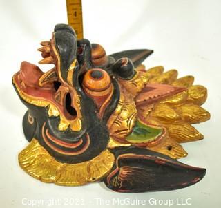 Bali or Indonesian Carved Wooden Dragon Mask. Measures 9" x 9" x 4".