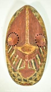 Hand Carved and Painted Tribal Mask with Pierced Eye Holes, Ethnographic. Measues 14" x 6"