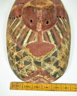 Hand Carved and Painted Tribal Mask with Pierced Eye Holes, Ethnographic. Measues 14" x 6"