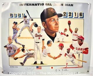 Unframed Cal Ripken Jr. - Sachio Kinugasa Hof 2131 & 2216 International Iron Man Poster. Measures 22" x 26"