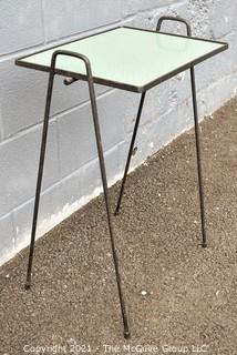 Mid Century Modern Wrought Iron Side Table with Green Formica Top.
