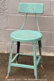 Aquamarine Painted Steel Industrial Stool.  