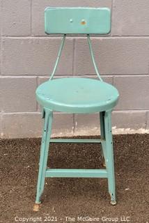 Aquamarine Painted Steel Industrial Stool.  