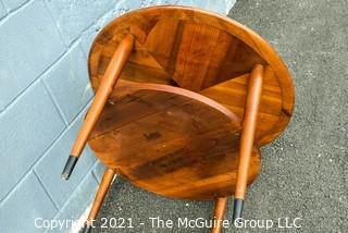 Vintage Mid Century Modern Lane Acclaim Drum Table Designed by Andre Bus. Scratch on top.  Measures 28″D x 21″T.