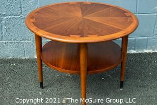 Vintage Mid Century Modern Lane Acclaim Drum Table Designed by Andre Bus. Scratch on top.  Measures 28″D x 21″T.