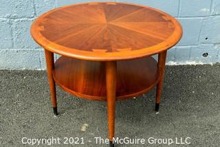 Vintage Mid Century Modern Lane Acclaim Drum Table Designed by Andre Bus. Scratch on top.  Measures 28″D x 21″T.