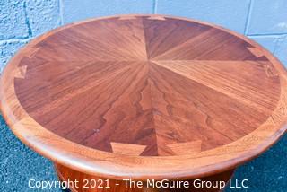 Vintage Mid Century Modern Lane Acclaim Drum Table Designed by Andre Bus. Scratch on top.  Measures 28″D x 21″T.