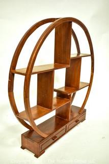 Asian Rosewood Mingei Display Table Top Curio Shelf Stand.  Measures 20" diameter x 4" deep.