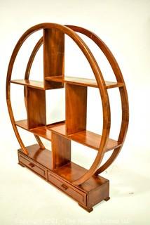 Asian Rosewood Mingei Display Table Top Curio Shelf Stand.  Measures 20" diameter x 4" deep.