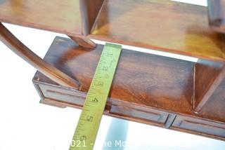 Asian Rosewood Mingei Display Table Top Curio Shelf Stand.  Measures 20" diameter x 4" deep.