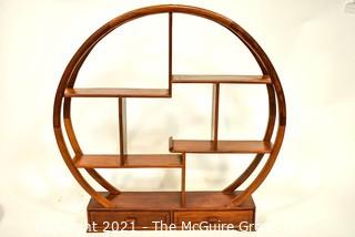 Asian Rosewood Mingei Display Table Top Curio Shelf Stand.  Measures 20" diameter x 4" deep.