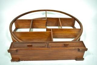 Asian Rosewood Mingei Display Table Top Curio Shelf Stand.  Measures 20" diameter x 4" deep.