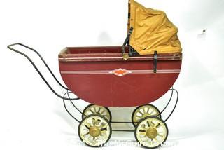 Vintage Red with Leather Hood South Bend Toy Wooden Baby Doll Carriage