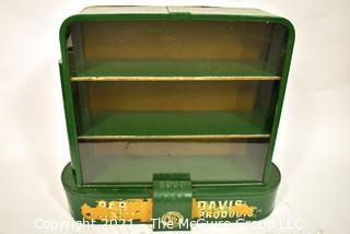 Vintage Green Painted Metal Art Deco Medicamenta Vera Parke Davis Products Display Cabinet, Marked PD&Co.  Measures  23" x 8 1/2" x 20 1/2".