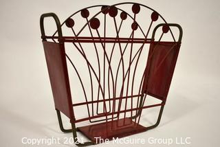 Vintage Art Deco Red Painted Cast Iron Magazine Rack.  Measures 5" x 14" x 15".