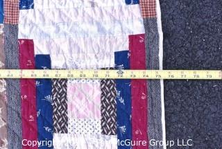 Vintage Hand Made Quilt in the Railroad Block Pattern. Measures 75" x 77".