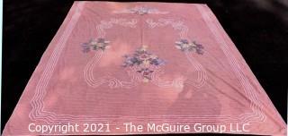 Vintage Mid Century Modern Pink Flower Basket Chenille Bedspread 