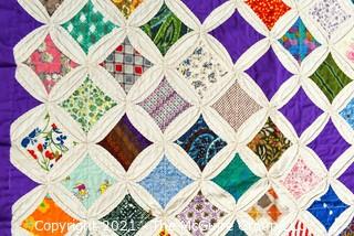 Vintage Hand Made Quilt in the Cathedral Window Pattern. Measures 57" x 63".