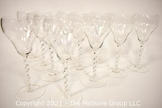 Eleven (11) French Lead Crystal Barley Twist Stem Wine Glasses 