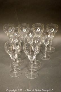 Eleven (11) French Lead Crystal Barley Twist Stem Wine Glasses 