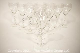 Eleven (11) French Lead Crystal Barley Twist Stem Wine Glasses 