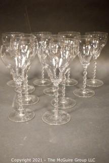 Eleven (11) French Lead Crystal Barley Twist Stem Wine Glasses 