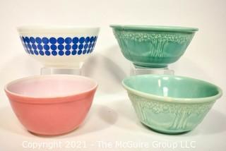 Group of Four (4) Pottery and Glass Mixing Bowls Includes Pyrex & Homer Laughlin.