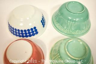 Group of Four (4) Pottery and Glass Mixing Bowls Includes Pyrex & Homer Laughlin.